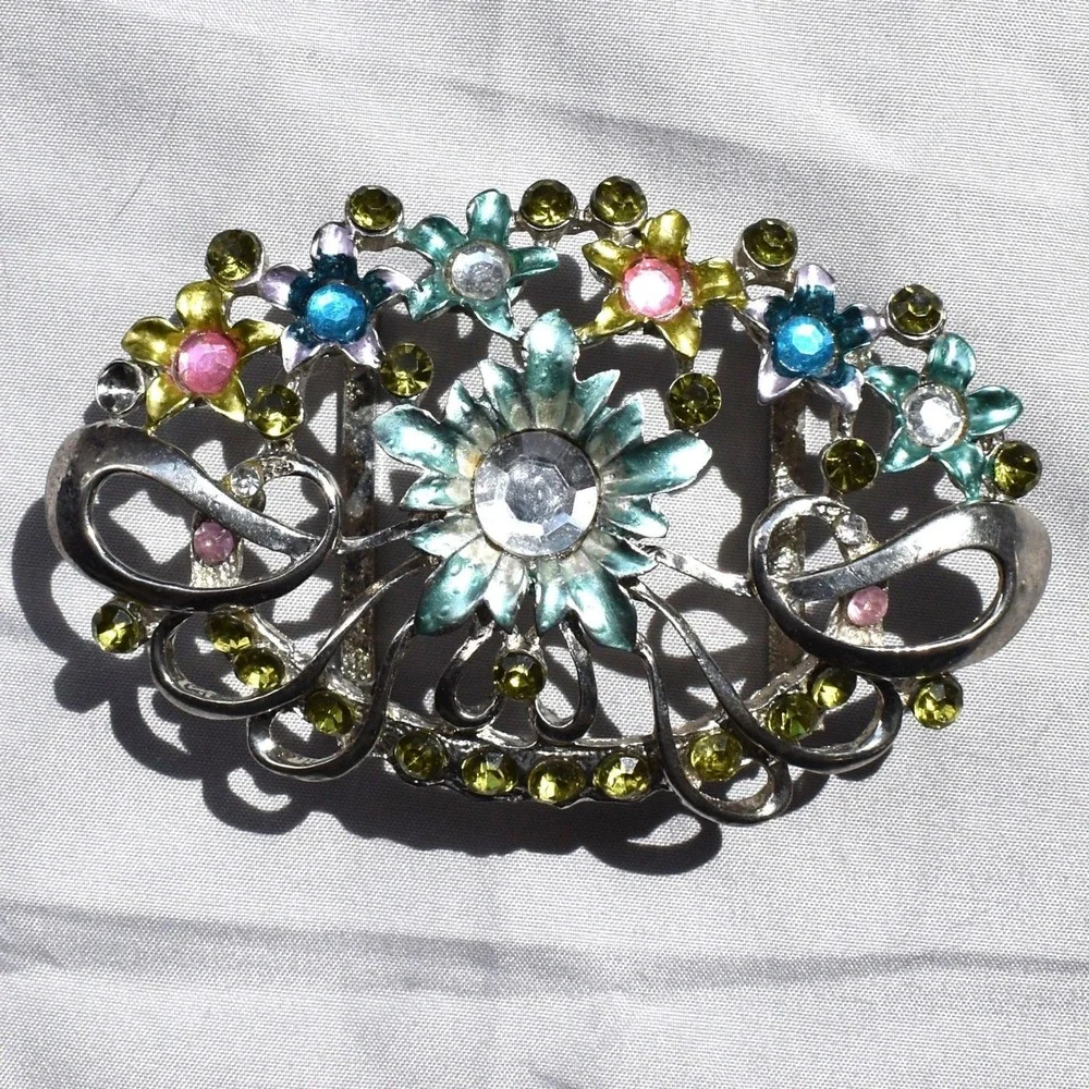 Vintage Belt Buckle Women's Unisex Sash Flowers Floral Colorful Victoria Art-Dec